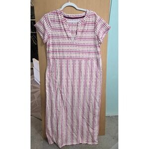 Stan Herman/QVC Size M Ladies Magenta 100%‎ Cotton Printed Maxi Dress Side Slits